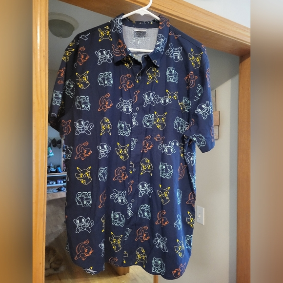 Mens Pokemon Hawaiian Shirta Blue With The Starting Pokémon Size Xl - Picture 1 of 6